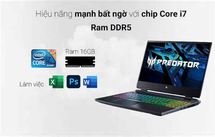Hiệu năng mạnh mẽ với chip i7, Ram DDR5