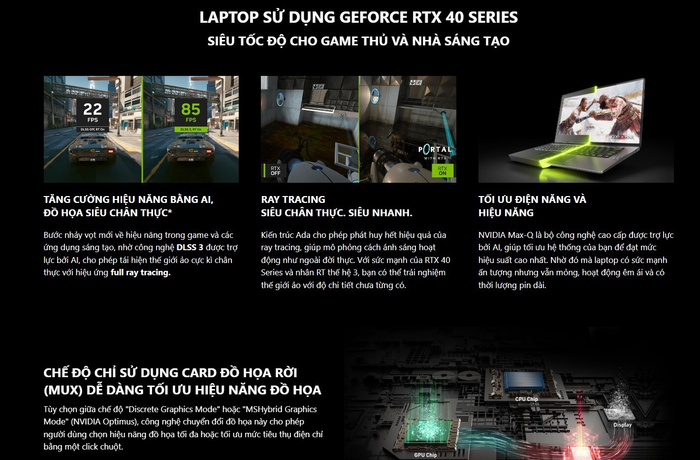 LAPTOP SỬ DỤNG GEFORCE RTX 40 SERIES SIÊU TỐC ĐỘ CHO GAME THỦ VÀ NHÀ SÁNG TẠO