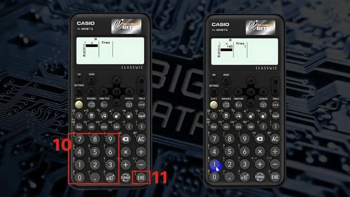 Thực hiện thao tác thống kê và nhập dữ liệu bước ba trên Casio 880