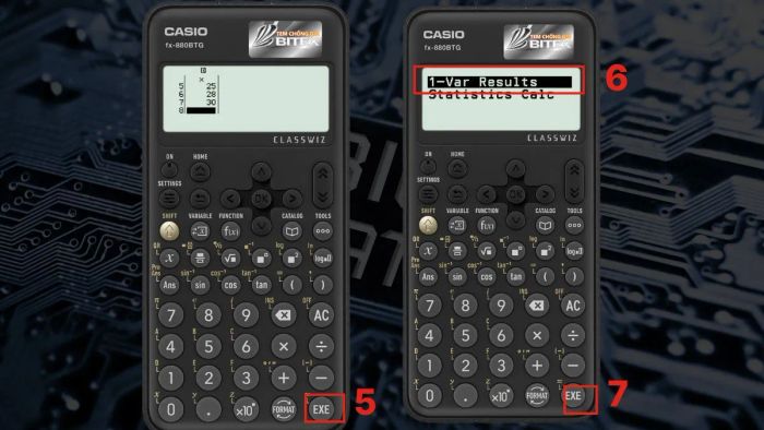 Áp dụng tính năng thống kê Casio 880 qua ví dụ cụ thể - Bước 2