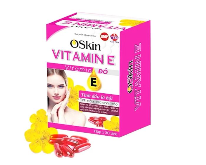 Viên Uống Hỗ Trợ Làm Đẹp Da Oskin Vitamin E Đỏ Hình 1