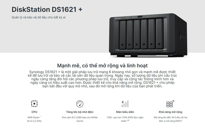 Thiết bị lưu trữ mạng Synology DS1621+ (Chưa có ổ cứng) 