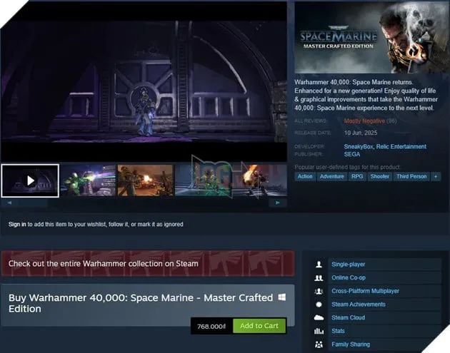 Warhammer 40K: Space Marine - Master Crafted Edition hứng chịu bão chỉ trích từ cộng đồng game thủ