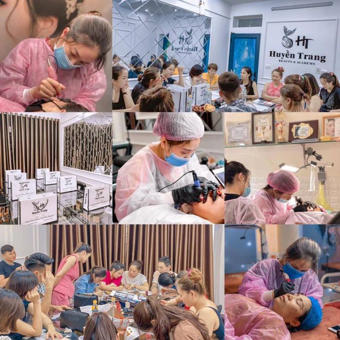 Học viên thực hành kỹ thuật phun xăm tại Huyền Trang Academy