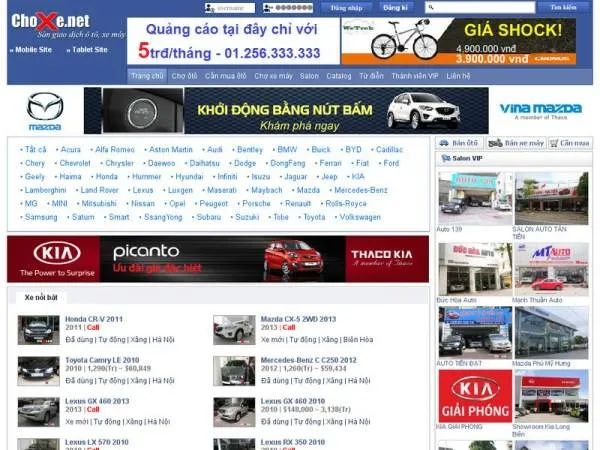 Giao diện Choxe.net - Kết nối người yêu xe toàn quốc