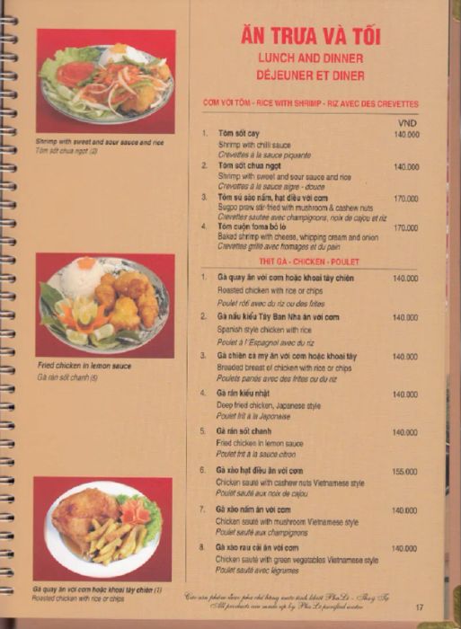 Thực đơn phong phú đa dạng tại nhà hàng