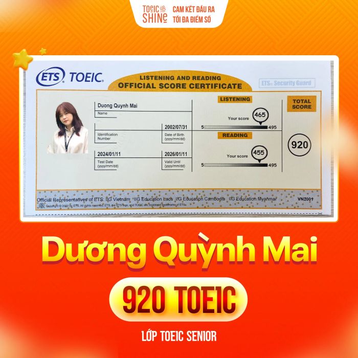 Hình ảnh học viên xuất sắc tại TOEIC Shine by NLA