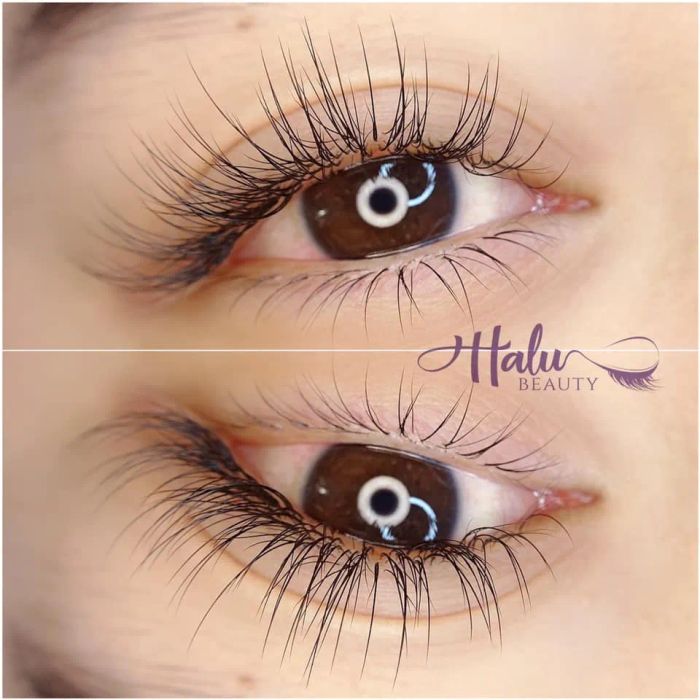 Học viên thực hành kỹ thuật nối mi tại Halu Beauty