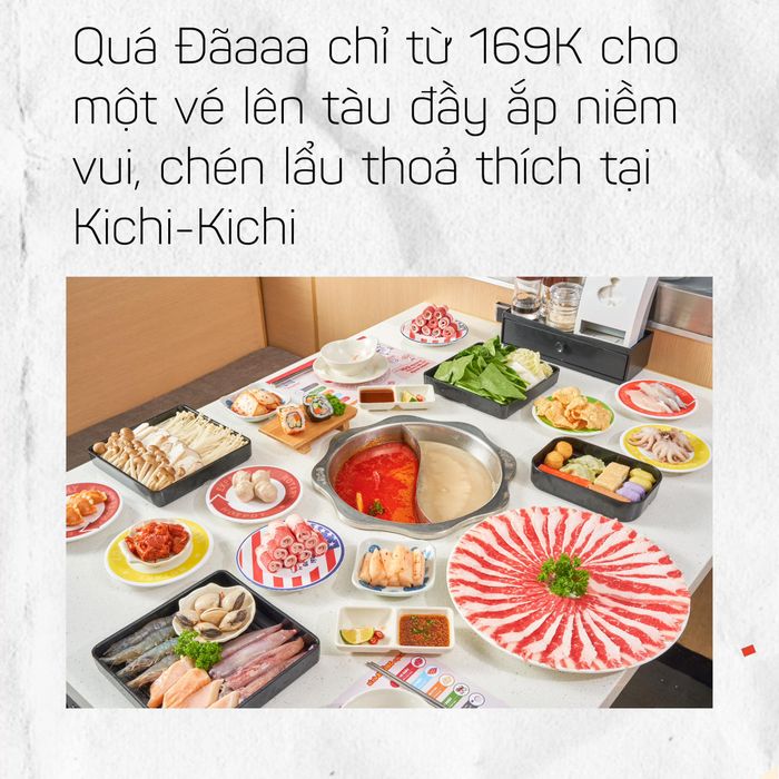 Nhà hàng Kichi Kichi ảnh 2 - Khung hình sinh động về bữa tiệc lẩu đa sắc màu, nơi những nguyên liệu tươi ngon di chuyển trên băng chuyền như một vũ điệu ẩm thực