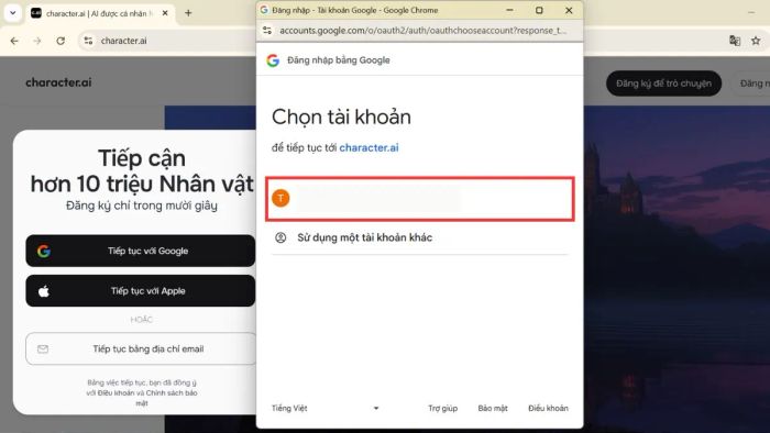 Thực hiện bước ba trong quy trình đăng ký Character AI