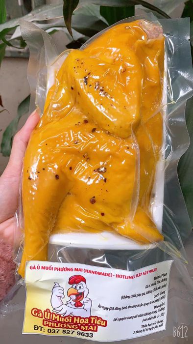 Hình ảnh gà ủ muối hoa tiêu Phương Mai vàng ươm hấp dẫn