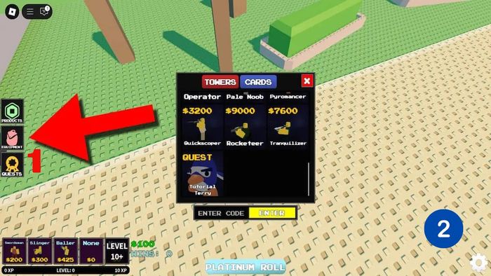 Thực hiện nhập code Block Tales Tower Defense - Bước 2