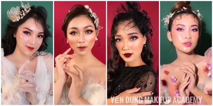 Học viên thực hành kỹ thuật trang điểm tại Yen Dung Makeup Academy