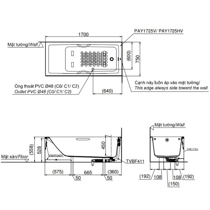 Bồn Tắm TOTO PAY1725HVC/TVBF411