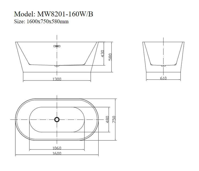 Bồn tắm đặt sàn 1.6m MOWOEN MW8201-160WB