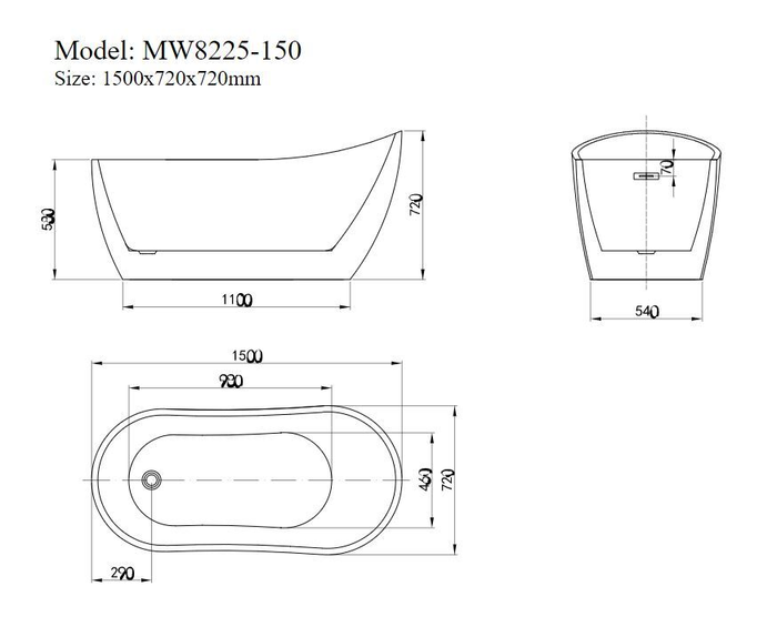 Bản Vẽ Kỹ Thuật Bồn Tắm MOWOEN MW8225-150