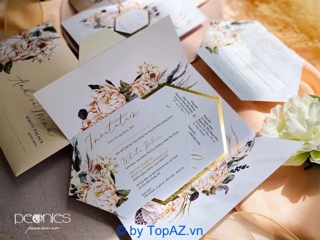 Peonies Wedding Print chuyên nhận in thiệp cưới theo yêu cầu đặc biệt, bao gồm cả dịch vụ in gấp và in số lượng ít với chất lượng hoàn hảo.