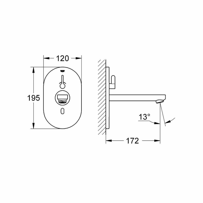 Bản vẽ kỹ thuật vòi chậu cảm ứng gắn tường nóng lạnh dùng pin Eurosmart Cosmopolitan E GROHE 36315000
