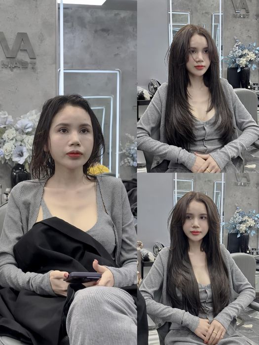 Hình ảnh khách hàng hài lòng với kiểu tóc tại AV Hair Salon