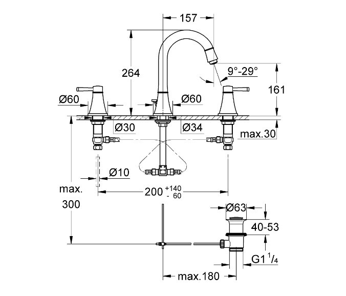 Bản vẽ kỹ thuật vòi chậu nóng lạnh 3 lỗ Grohe 20389IG0