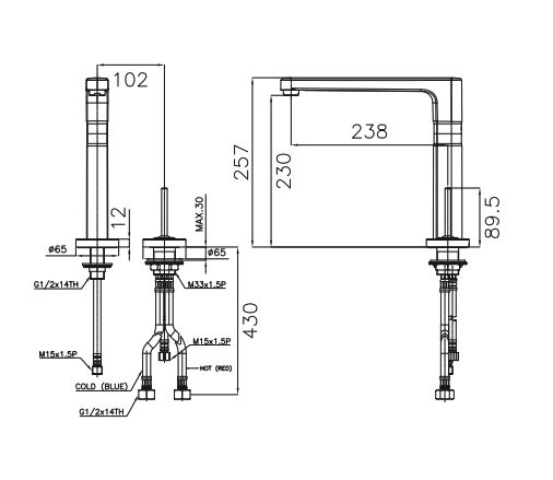 Bản vẽ kỹ thuật vòi lavabo nóng lạnh American Standard cổ cao A-1375