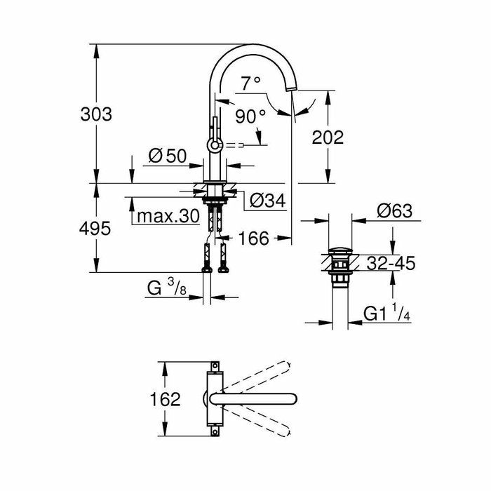 Bản vẽ kỹ thuật vòi chậu nóng lạnh Atrio GROHE 21022003