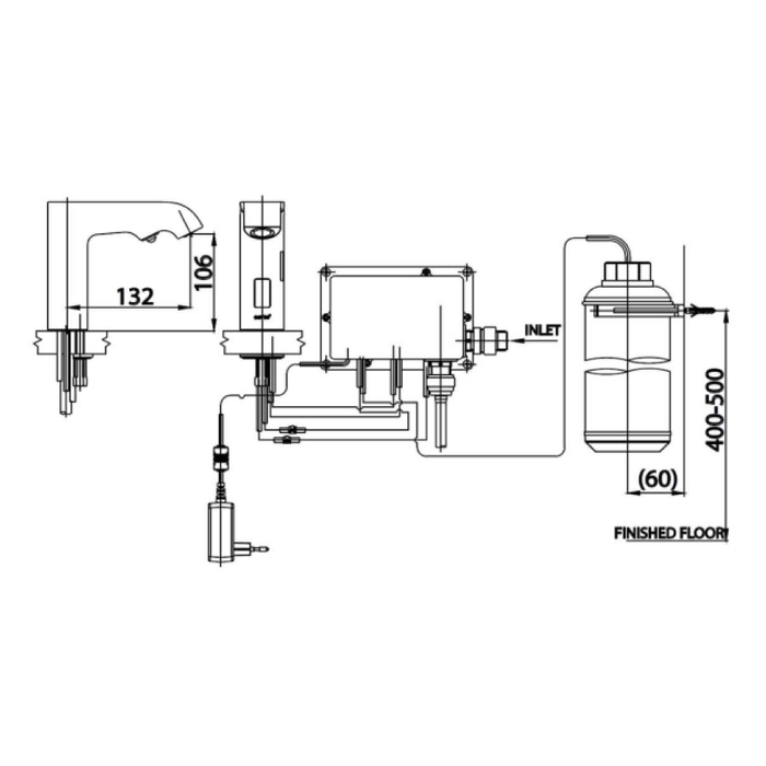 Bản vẽ kỹ thuật vòi chậu lavabo COTTO CT548AC cảm ứng nước lạnh dùng điện