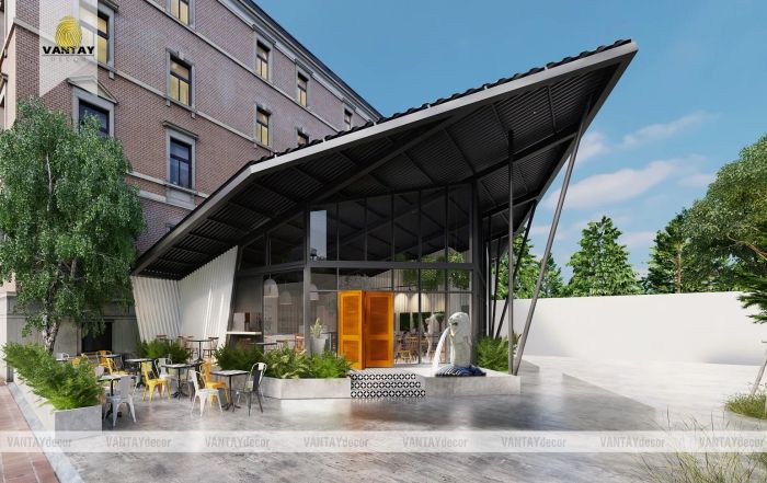 Không gian quán cafe phong cách công nghiệp bởi VANTAY Decor