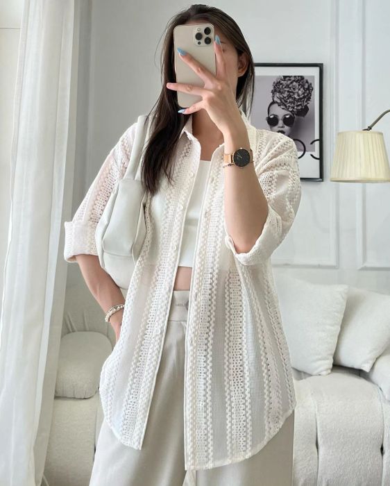Sơ mi ren kem tinh tế - ảnh 2