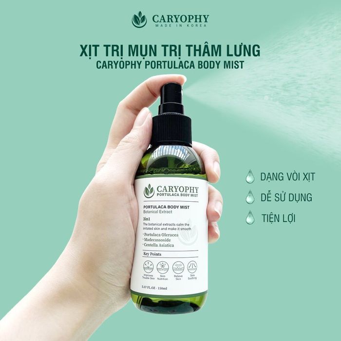 Hình ảnh chân thực xịt trị mụn Caryophy Portulaca Body Mist phiên bản mới