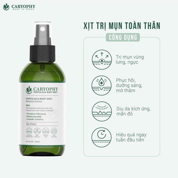 Hình ảnh chân thực xịt trị mụn toàn thân Caryophy Portulaca Body Mist