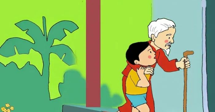 Hình ảnh minh họa: Khu vườn xanh mướt với ông cháu đang chăm sóc cây cối (Nguồn: Internet)
