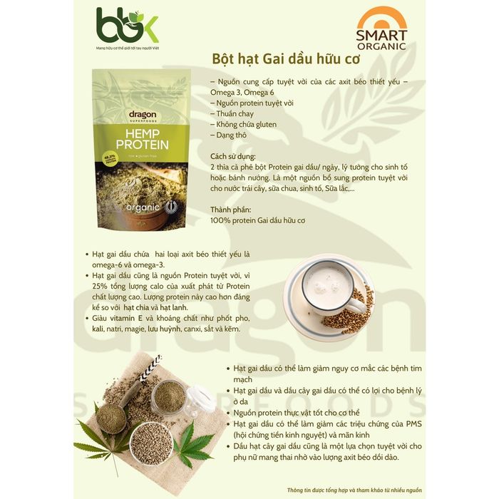Hình ảnh bột protein hạt gai hữu cơ Dragon Superfoods cao cấp
