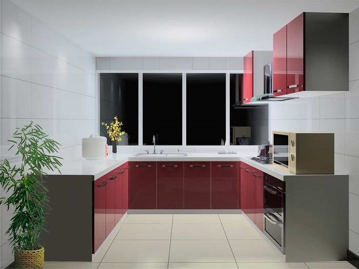 Tủ bếp gỗ công nghiệp Acrylic chữ U hiện đại ảnh 1