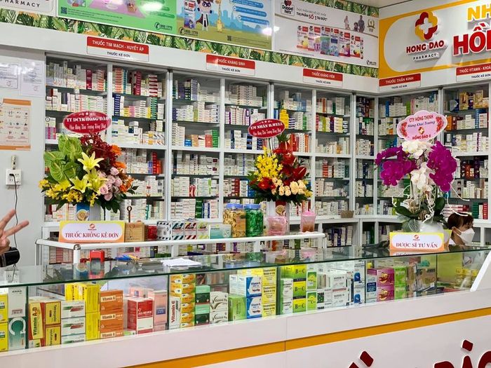 Hệ thống kệ thuốc hiện đại tại Nhà Thuốc Hồng Đào