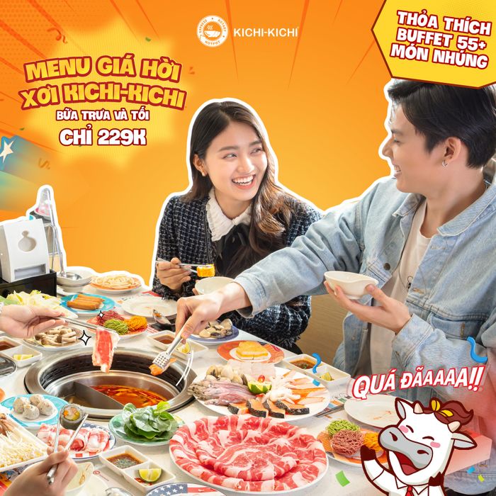 Không gian lẩu băng chuyền sôi động với đa dạng nguyên liệu tại Kichi-Kichi
