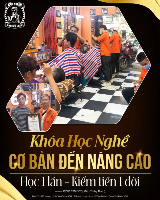 Học viên thực hành kỹ thuật cắt tóc chuyên nghiệp