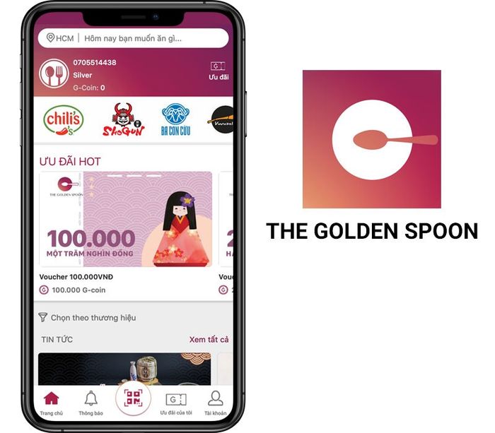 Giao diện sang trọng của ứng dụng Golden SpoonS