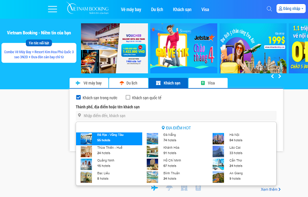 Giao diện tiện ích của Vietnam Booking