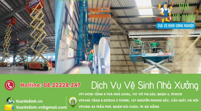Hình ảnh đội ngũ Vua Vệ Sinh đang thực hiện vệ sinh nhà xưởng chuyên nghiệp