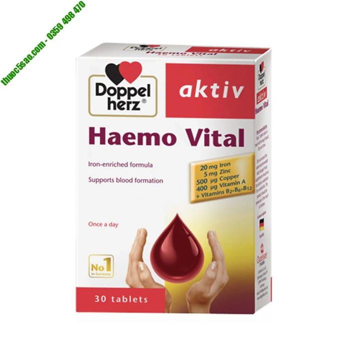 DoppelHerz Aktiv Haemo Vital - Hộp 30 viên bổ máu (Ảnh chính hãng)