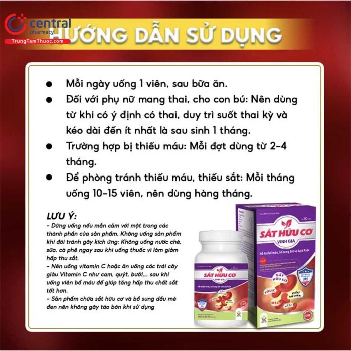 Sắt hữu cơ Vinh Gia - Hộp 30 viên (Ảnh minh họa chất lượng)