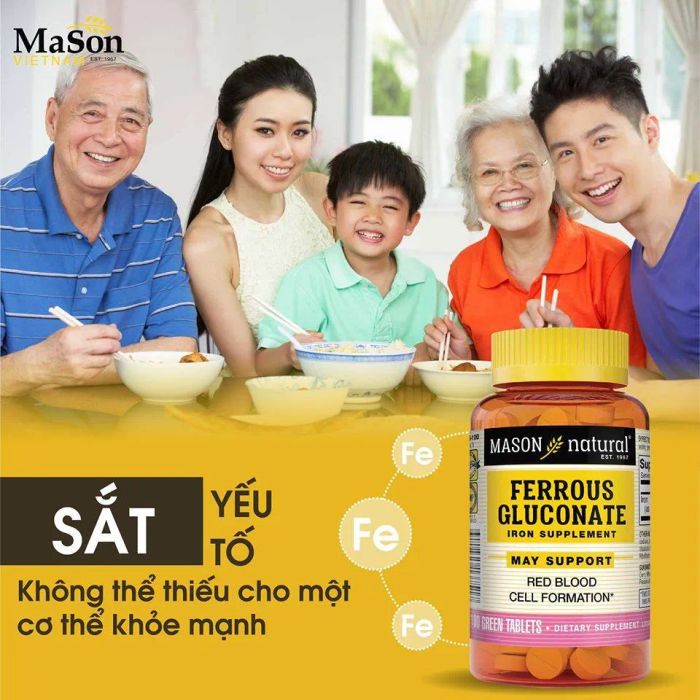 Mason Natural Ferrous Gluconate - Hộp 100 viên bổ máu (Ảnh chính hãng)