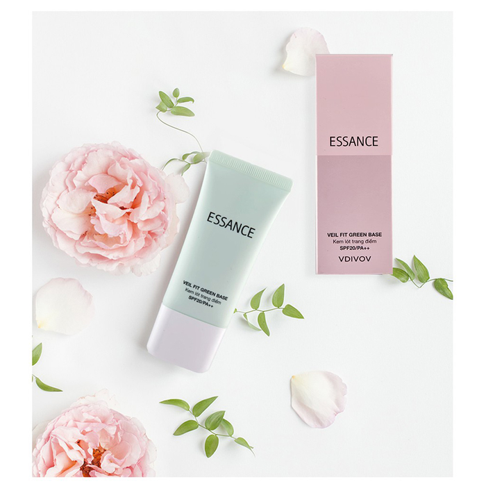 Hình ảnh thực tế kem lót Essance Veil Fit Green Base - Giải pháp cho da ửng đỏ
