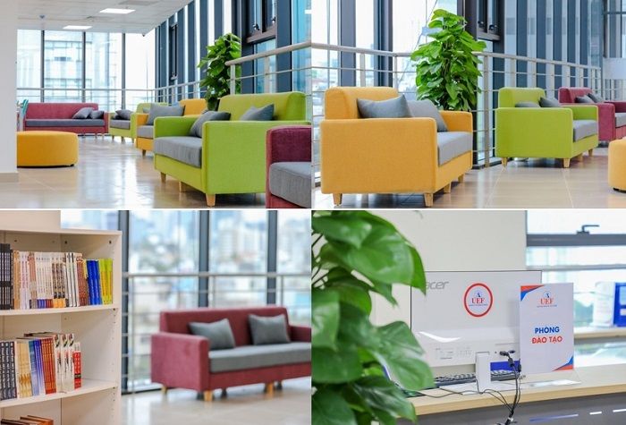 Hình ảnh thư viện hiện đại và không gian học tập đạt chuẩn quốc tế tại UEF