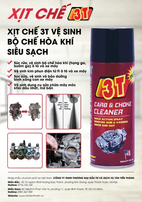 Hình ảnh thực tế: Dung dịch vệ sinh bướm ga, họng ga đa năng 3T