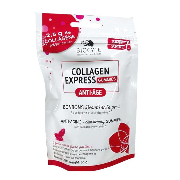 Kẹo bổ sung collagen Biocyte Collagen Express Gummies từ Pháp - phiên bản hình ảnh 2, mang đến vẻ đẹp rạng ngời từ những viên kẹo thơm ngon.