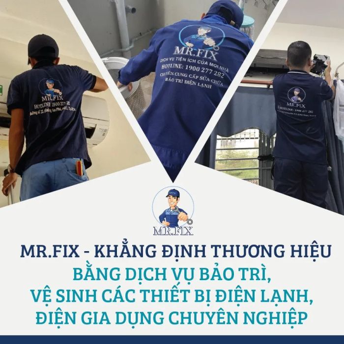 Hình ảnh đội ngũ kỹ thuật viên Điện Lạnh Mr Fix đang làm việc chuyên nghiệp