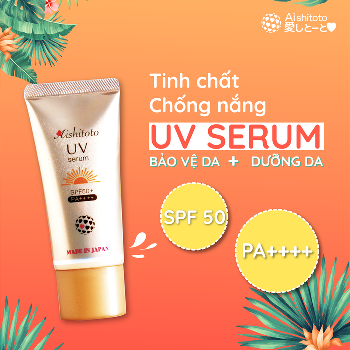 Serum Aishitoto UV SPF50+/PA++++ - Hình ảnh 1: Thiết kế chai nhỏ gọn sang trọng với dung tích 30ml tiện lợi mang theo mọi lúc mọi nơi