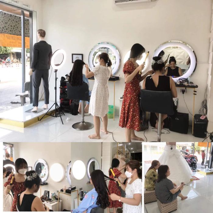 Học viên thực hành kỹ thuật trang điểm chuyên nghiệp tại Vin Wedding Studio